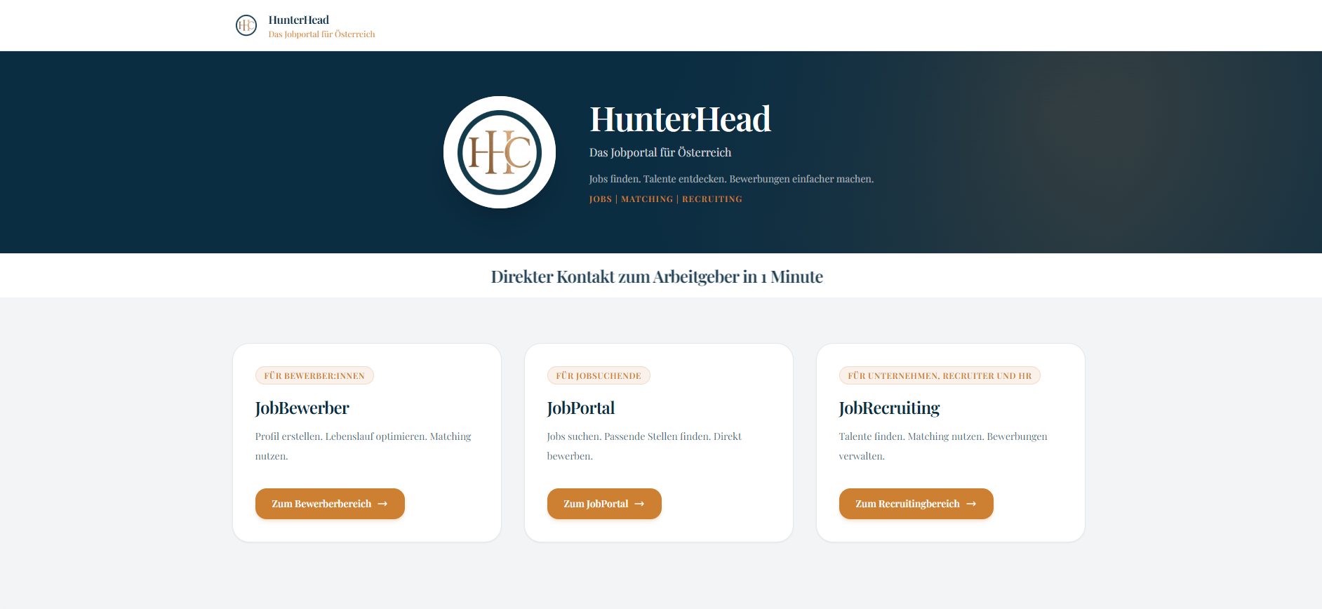 Screenshot HunterHead Consulting Plattform